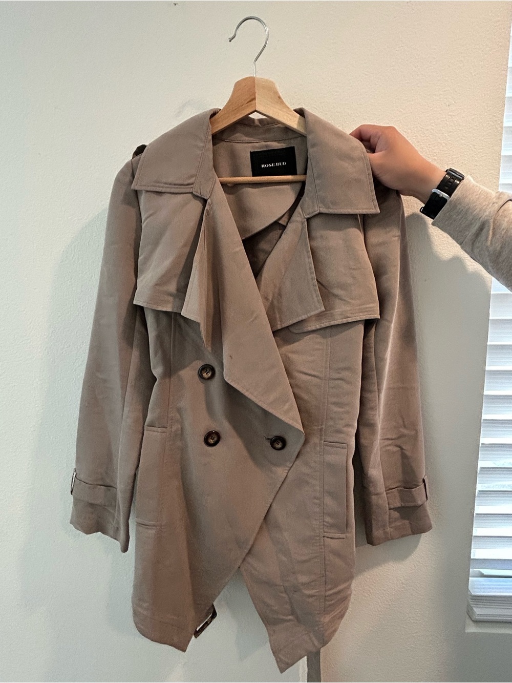 ROSEBLEND Taupe Beige Double-Breasted Trench Coat